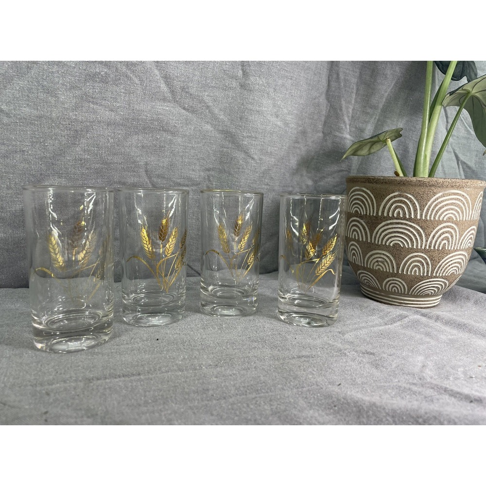 4 Vintage Homer Laughlin Golden Wheat set Juice Glasses W/ no Chips some faded